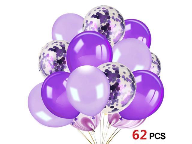 Konsait 60pcs 12 Inch Purple And White Balloons Confetti Balloons