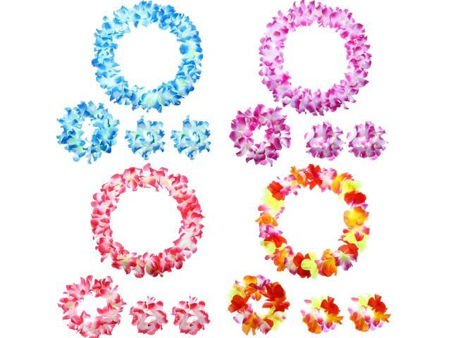 Tropical Flower Set Headband Lei Wristbands Luau Party Favor Costume Accessory