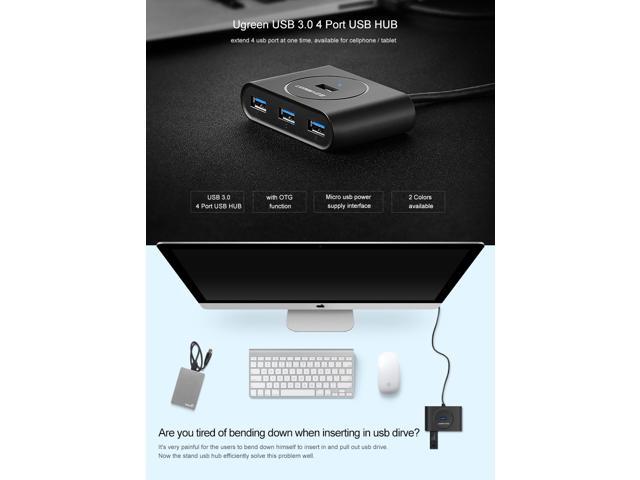 ZZABC USBFXQKCQ HUB USB 4 Port USB 2.0 Port PC Tablet Portable OTG Aluminium USB Splitter Câble Accessoires 