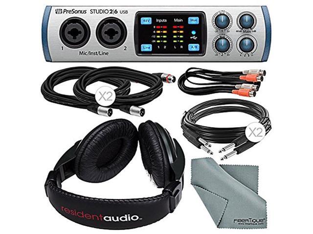 PreSonus Studio 26-2x4 192 kHz USB 2.0 Audio//MIDI Interface with R100 Stereo Headphones and 2x XLR Cable