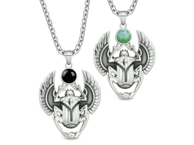 BestAmulets Amulet Howling Wolf Moon Green Quartz Simulated Black Onyx Pendant 18 Inch Necklace