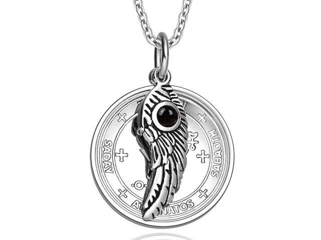 Archangel Michael Sigil Amulet Magic Powers Angel Wing Simulated Black Onyx Pendant 18 Inch Necklace Newegg Com