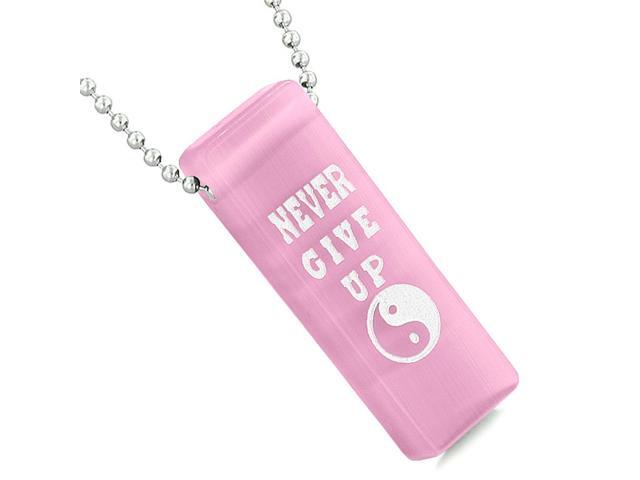 Never Give Up Reversible Amulet Yin Yang Balance Energy Powers Arrowhead Pink Simulated Cats Eye Necklace