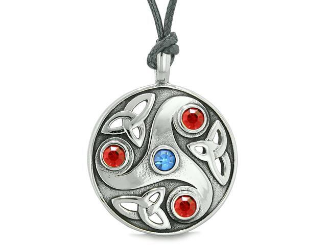 Ancient Viking Celtic Triquetra Knot Amulet Protection Powers Royal Blue Crystal Pendant Leather Necklace