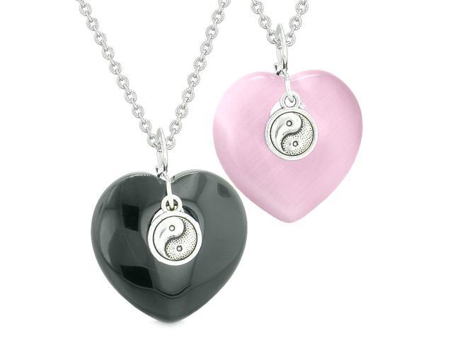 Never Give Up Tags Love Couples or Best Friends Amulets Sky Blue Simulated Cats Eye Black Agate Necklaces