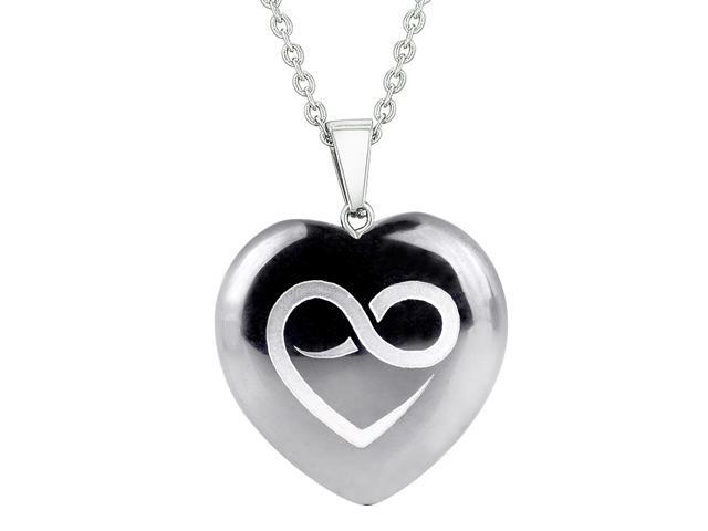 Amulet Infinity Magical Unity Powers Protection Energy Rose Quartz Puffy Heart Pendant 22 Inch Necklace