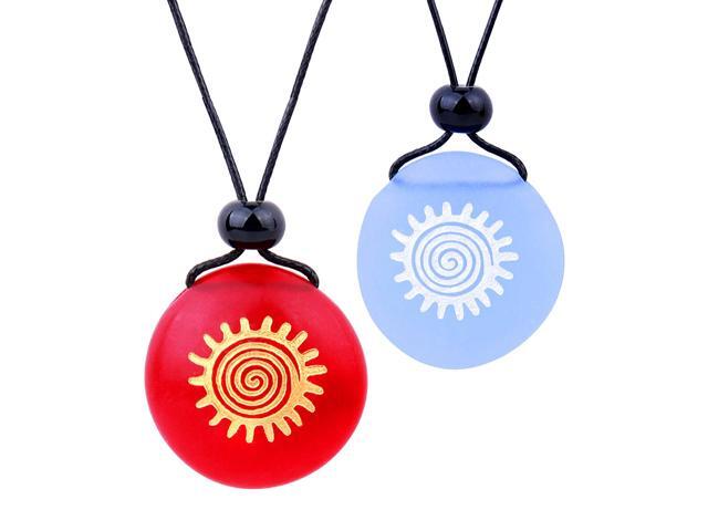 Frosted Sea Glass Stones Positive Magic Energy Sun Love Couples BFF Set Amulets Sky Blue Red Necklaces