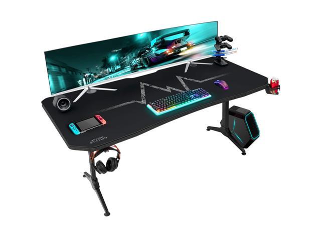 Walnew Carbon Fiber 63 In Computer Gaming Desk Y-Shaped Legs Adjustable Height 