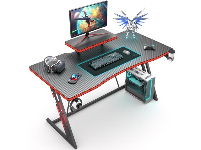 Furmax Gaming Desk Z Shaped PC Gaming Table with Carbon Fibre Surface