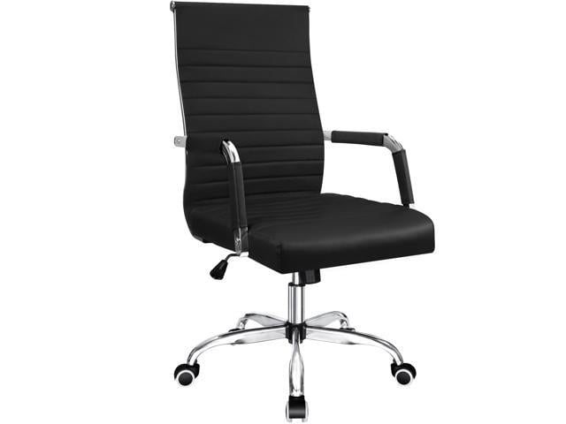 Furmax Ribbed Office Desk Chair Mid Back PU Leather Executive   AH07S211119OmCre 