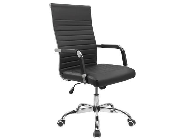 Furmax Ribbed Office Chair Mid Back Pu Leather With Adjustable Height And Swivel Black Newegg Com