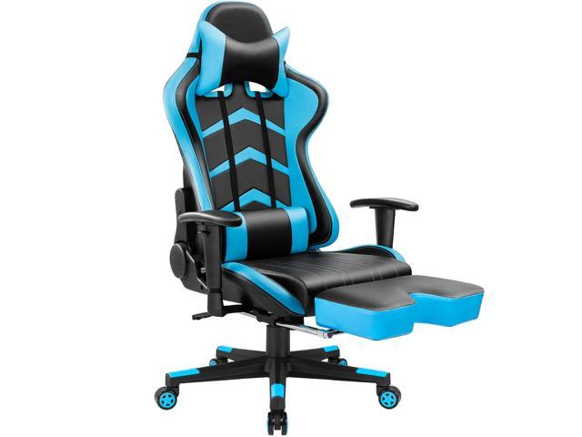 Furmax Computer Office Gaming Chair With High Back Ergonomic Swivel Executive Pu Leather Footrest Bucket Seat And Lumbar Support Blue