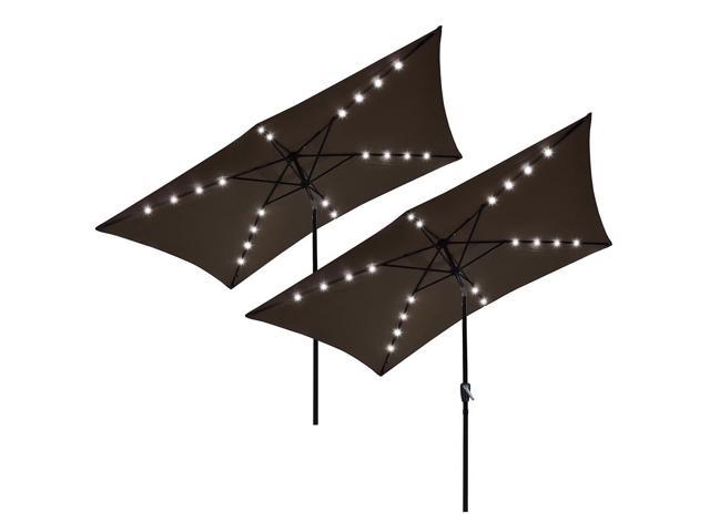 Ghp 2 Pcs 10 X6 5 Chocolate 6 Rib Patio Umbrella With Base Stand 20 Led Lights Newegg Com