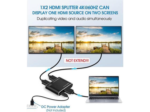 4K@60Hz HDMI Splitter 1 in 2 out, 2 way HDMI splitter for dual displays ...