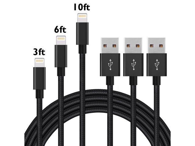 3-pack 3//6//10ft Lightning Cable Charger for iPhone7//plus 6s 5s plus ipod ipad