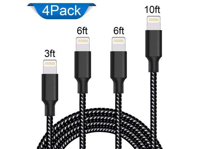 6 iPad Mini 8 8 Plus 6s Plus 6 Plus 7 6s iPhone Charger MFi Certified Lightning Cable 4Pack 10FT Nylon Braided USB Cord Charging Compatible iPhone X 
