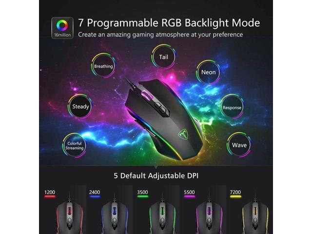 Wired 7200 DPI Ergonomic Optical Gaming Mouse 8 Programmable Buttons RGB Backlit 