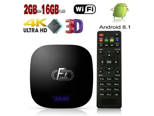 A95X F1 Android 8.1 TV Box S905W Quad Core VP9 H.265 2+16GB 2.4G WiFi TV Remote