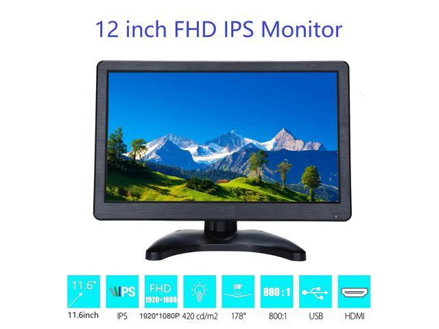 12 inch Monitor FHD 1920x1080 with Video Audio VGA AV BNC USB HDMI 11.6 inch Display for CCTV Camera PC DVD Laptop
