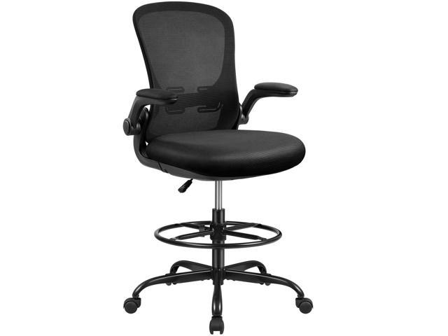 Devoko Drafting Tall Flip-up Armrests Office Desk Ergonomic Mesh Chair Lumbar Support with Adjustable Height Black 