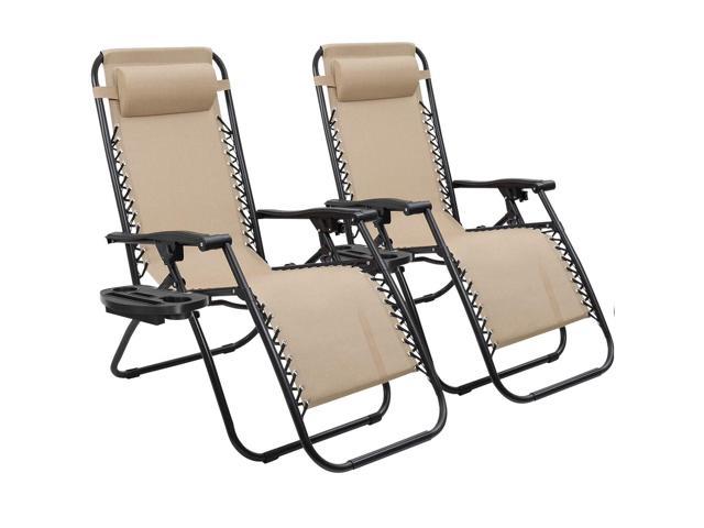 Zero Gravity Chairs Set of 2 Patio Adjustable Reclining Folding Chairs w/ Pillow 