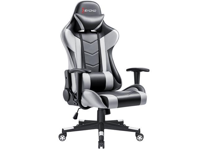 Devoko Ergonomic Gaming Chair Racing Style Adjustable Height High-back PC Computer Chair with Headrest and Lumbar Massage Support Executive Office Chair (White)
