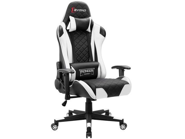 Devoko Racing Style Gaming Chair Height Adjustable Swivel Pc Computer Chair With Headrest And Lumbar Support Leather Reclining Executive Office Chair White Newegg Com