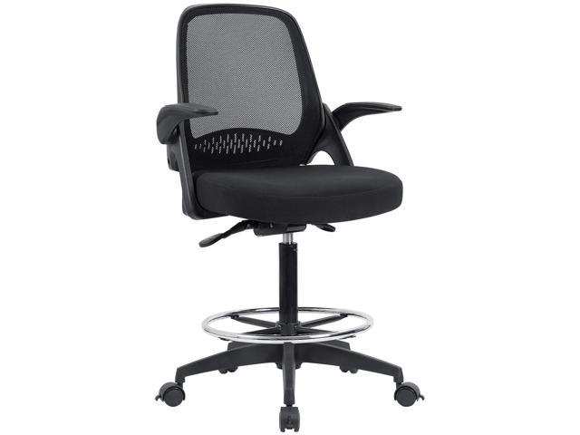 Devoko Drafting Chair With Flip Up Arms Tall Office Chair Executive Computer Standing Desk Chair With Lockable Wheel And Adjustable Footrest Ring Black Newegg Com