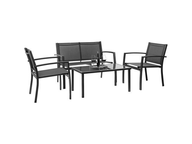 Tuoze 3 Pieces Patio Furniture Set Outdoor Garden Conversation Sets Modern Porch Furniture Lawn Chairs with Glass Coffee Table for Poolside Backyard Balcony 