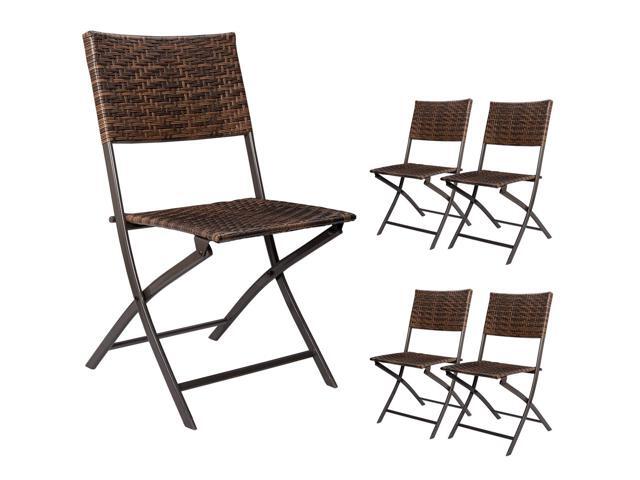 Devoko Rattan Patio Dining Chair 4 Pieces Space Saving Deck Camping Chairs Garden Pool Beach Lawn Using Outdoor Folding Chair Brown Newegg Com