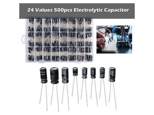 500PCS Electrolytic Capacitor Assortment Kit Set Box 0.1UF-1000UF 24 Values