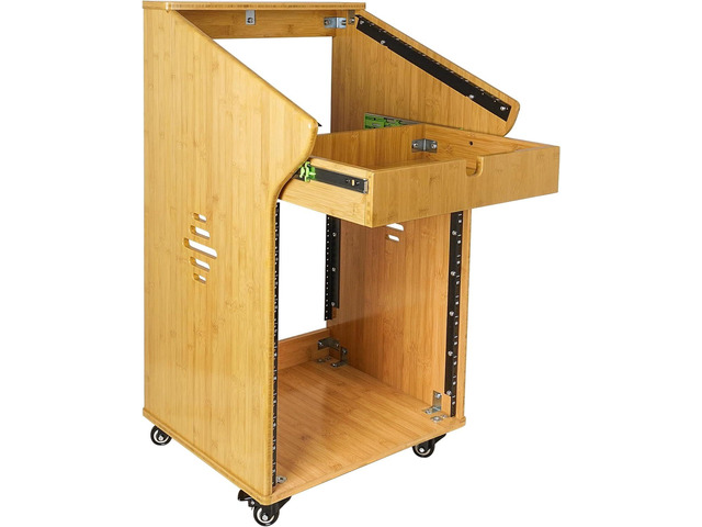 Sound Town DIY Solid Carbonized Bamboo Studio Rack with 11U Slant Mixer ...