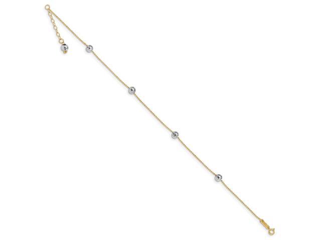 14k Yellow Gold Two-tone Gold Mirror Beaded Anklet 9inch Fine Jewelry Ideal Gifts For Women