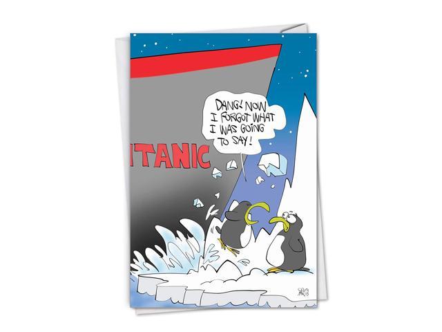 NobleWorks, Titanic Bump - Funny Belated Happy Birthday Card - Cute  Penguins Cartoon, Forgot Birthday Notecard C7263BEG 