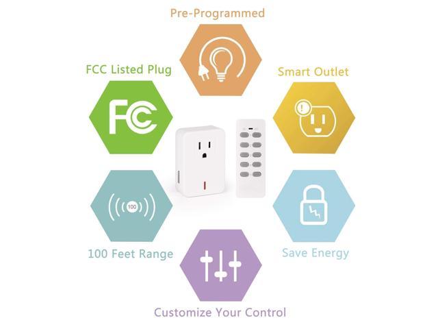 Syantek Remote Control Outlet Wireless Light Switch for Household Appliances, Expandable Remote Light Switch Kit, Up to 100 ft Range, FCC, ETL Listed