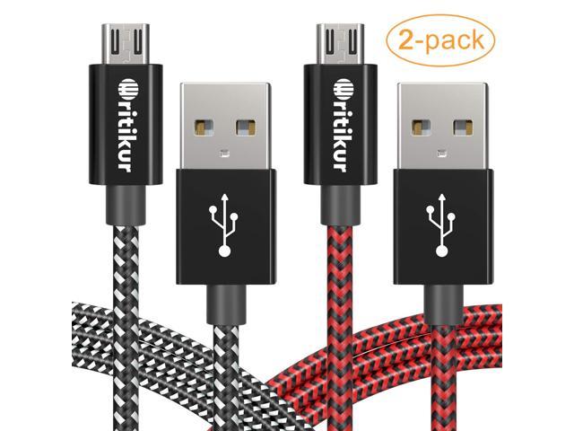 2 Pack Renewed 2 Pack 10FT Nylon Braided Micro USB 2.0 High Speed Data Sync Cord for Playstation 4 PS4 Controller Charger Charging Cable Android Phones Xbox One S/X Controller PS4 Slim/Pro 
