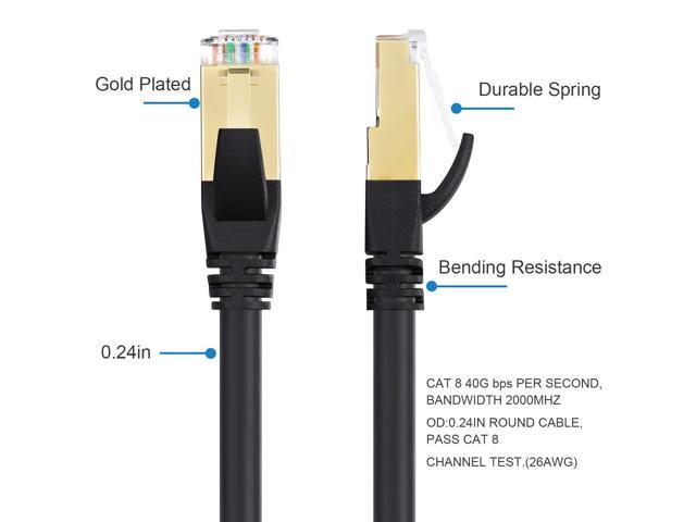 Flat Cat8 Ethernet Cable 10ft, 26AWG Cat 8 LAN Network Cable 40Gbps 2000Mhz  High Speed Gigabit Professional Premium SFTP Internet Cable Compatible