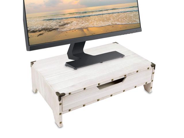 Photo 1 of Ikee Design Wooden Monitor Stand With Drawer Riser And L Corner Protector, Wood Clutter-Free Desk Stand With Storage Izer, Pull Out Drawers And 3 Compartments, 16 1/2"W X 10 1/4"D X 5 1/8"H