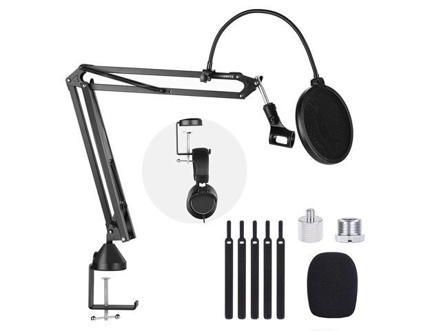 Mic Stand, Adjustable Suspension Boom Scissor Mic Stand With 3/8" To 5/8" Adapter,Pop Filter,Mic Clip,Upgraded Heavy Duty Clamp For Blue Yeti X Nano Snowball Ice Hyperx Quadcast,Broadcast