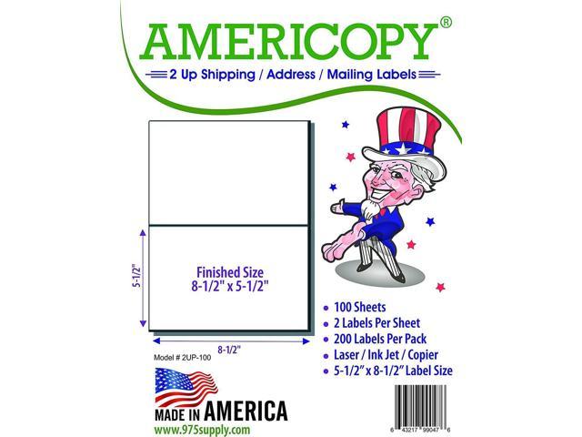 Americopy by Ace Inkjet 2000 Shipping Labels Half Sheet Labels 8.5 X 5.5/" 2 UP