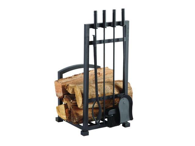 Log Holder Black Tampico Brush Poker Shovel Tongs Fireplace