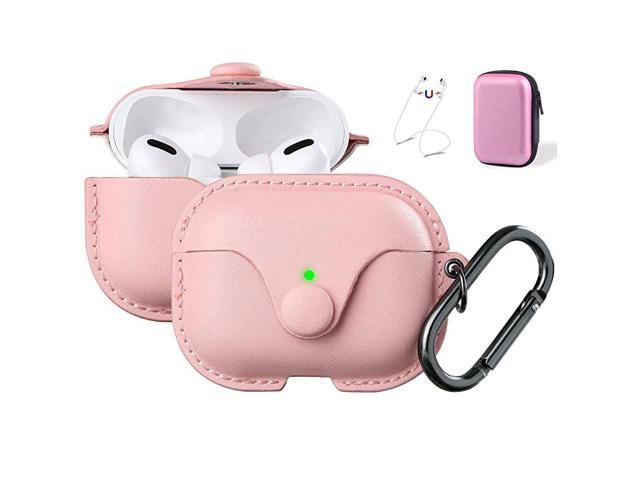Compatible Airpods Pro Case Cover Airpods 3 Leather Case Protective Cover with Keychain Airpods Strap Compatible with Apple Airpods Pro Charging Case 3rd Gen 2019 Front LED Visible Pink