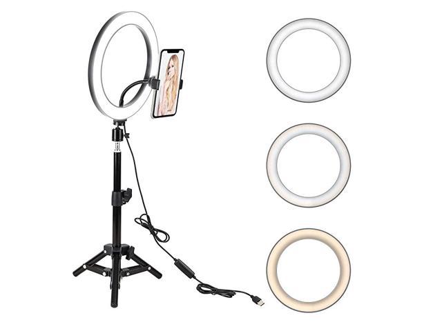 10 Selfie Ring Light with Tripod Stand & Phone Holder Perfect for Live Streaming Dimmable Desk Makeup Ring Light LED Ring Light Black YouTube Video,Photography Compatible with iPhone TikTok 