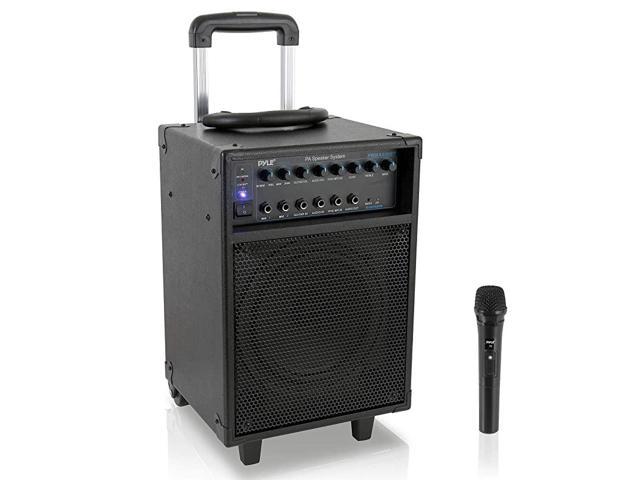 Wireless Portable PA System-400W Bluetooth Compatible Rechargeable Battery Powered Outdoor Sound Stereo Speaker Microphone Set w/Handle, Wheels-1/4 to AUX, RCA Cable (PWMA230BT)