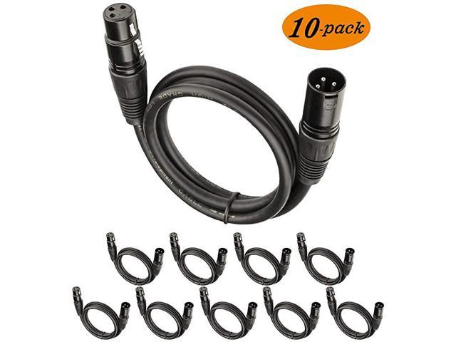 EBXYA DMX Cable 6 Feet with Professional 3-Pole Conductors 3 Pins XLR Male to Female for Stage Lighting 10 Packs in Black 