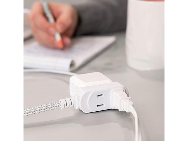Designer 3-Outlet Extension Cord 2 Prong Power Strip Extra Long 8Ft Cable Fabric