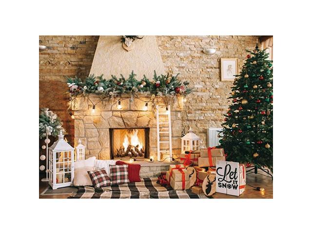 Christmas Fireplace Backdrops Vintage Xmas Tree Photography Backgrounds Studio 