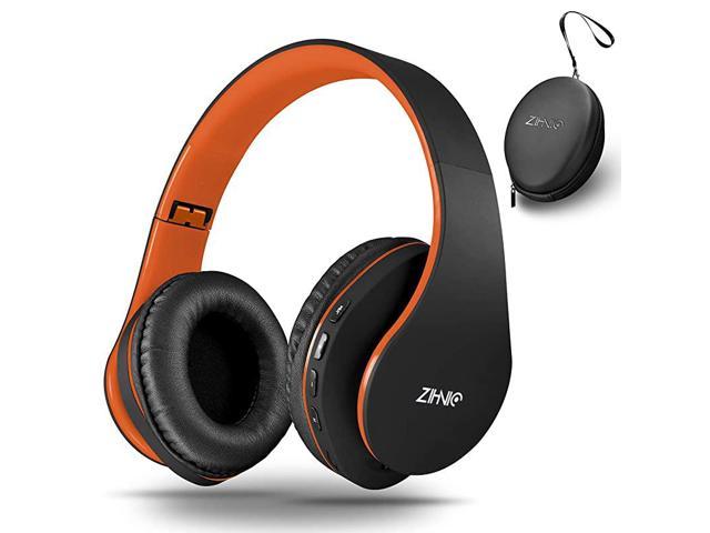 Bluetooth Over-Ear Headphones,  Foldable Wireless and Wired Stereo Headset Micro SD/TF, FM for Phone/Samsung/Pad/PC/TV,Soft Earmuffs &Light Weight for Prolonged Wearing (Black-Orange)