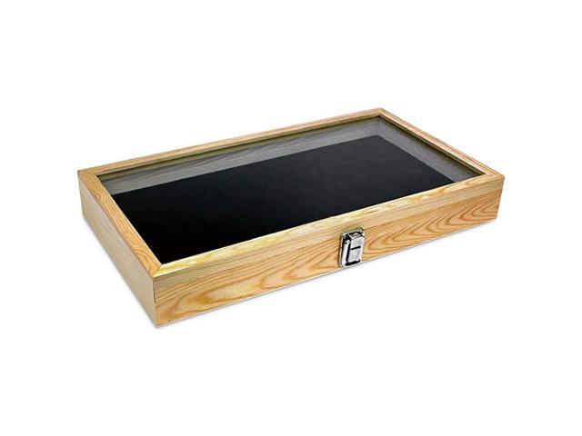 Wooden Jewelry Tray for Collectibles Home Wood Glass Top Jewelry Display Case 