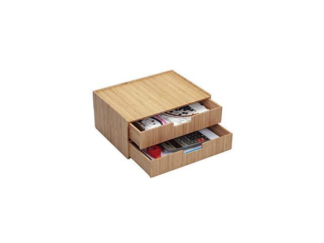 notepads Monitor Stand & Stackable Storage Solution for office products pens pencils scissors Large Bamboo Drawer 2 PK business cards and more 